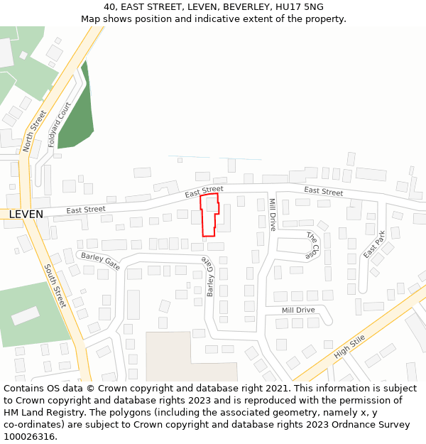 40, EAST STREET, LEVEN, BEVERLEY, HU17 5NG: Location map and indicative extent of plot