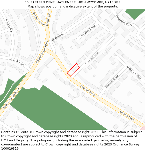 40, EASTERN DENE, HAZLEMERE, HIGH WYCOMBE, HP15 7BS: Location map and indicative extent of plot