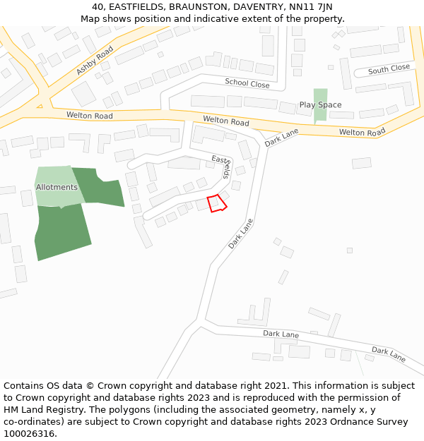 40, EASTFIELDS, BRAUNSTON, DAVENTRY, NN11 7JN: Location map and indicative extent of plot