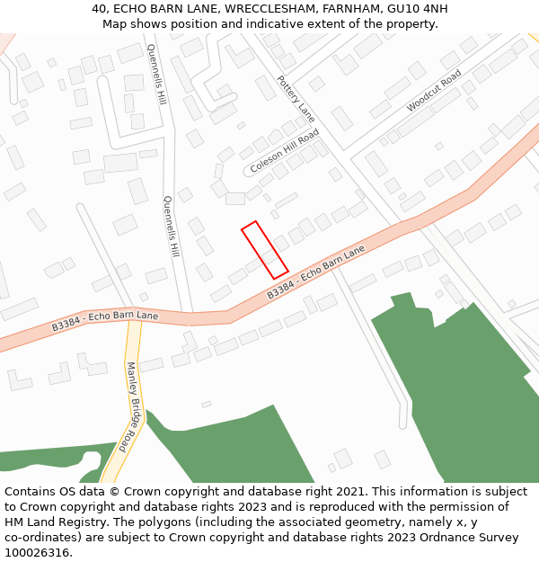 40, ECHO BARN LANE, WRECCLESHAM, FARNHAM, GU10 4NH: Location map and indicative extent of plot