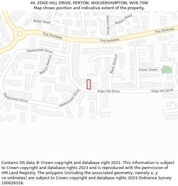 40, EDGE HILL DRIVE, PERTON, WOLVERHAMPTON, WV6 7SW: Location map and indicative extent of plot