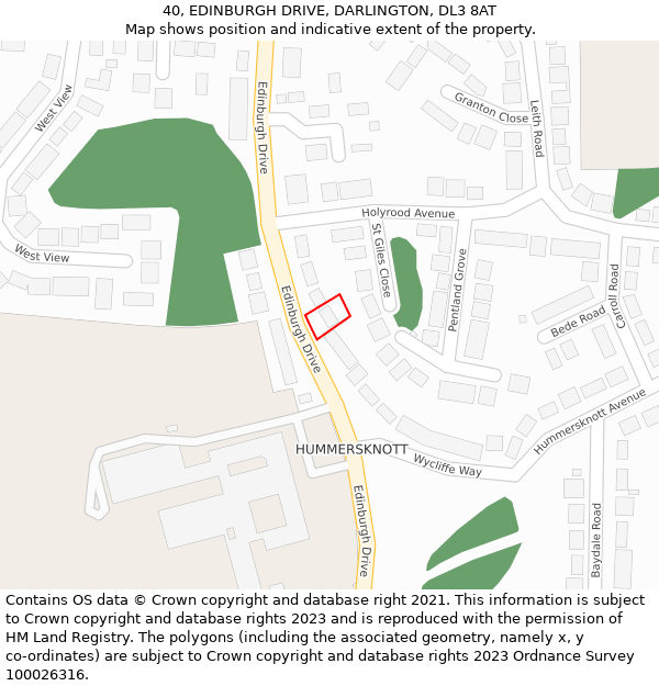 40, EDINBURGH DRIVE, DARLINGTON, DL3 8AT: Location map and indicative extent of plot