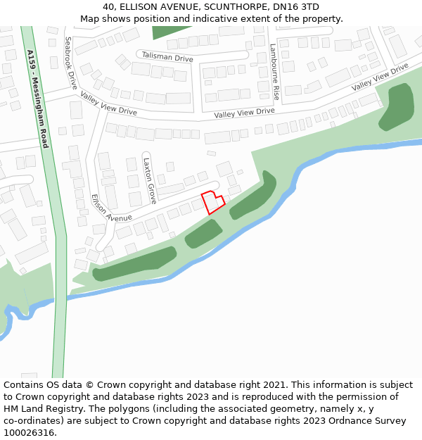 40, ELLISON AVENUE, SCUNTHORPE, DN16 3TD: Location map and indicative extent of plot