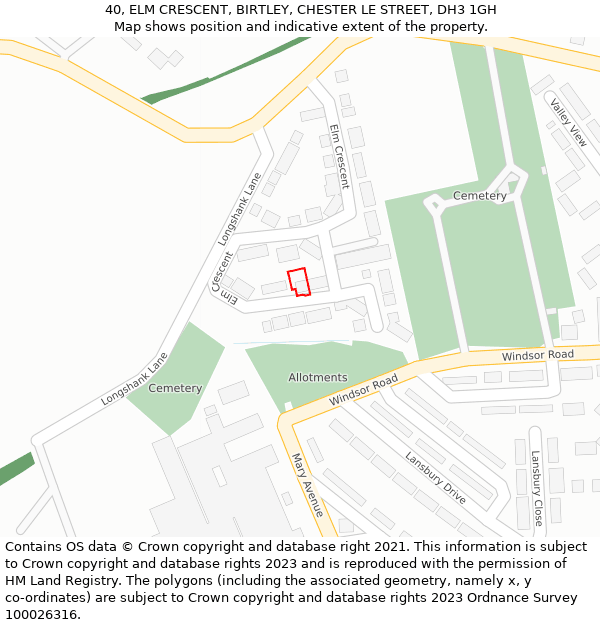 40, ELM CRESCENT, BIRTLEY, CHESTER LE STREET, DH3 1GH: Location map and indicative extent of plot
