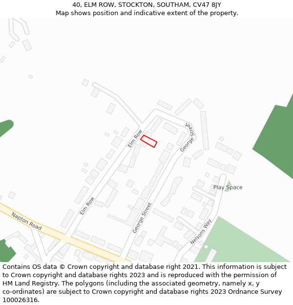 40, ELM ROW, STOCKTON, SOUTHAM, CV47 8JY: Location map and indicative extent of plot
