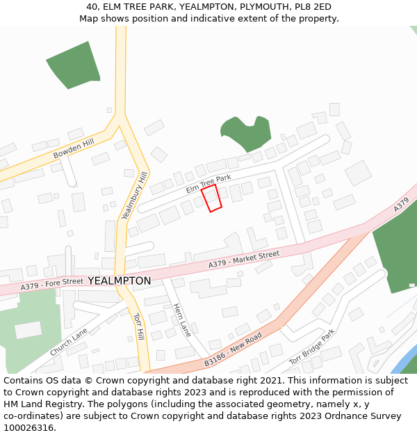 40, ELM TREE PARK, YEALMPTON, PLYMOUTH, PL8 2ED: Location map and indicative extent of plot