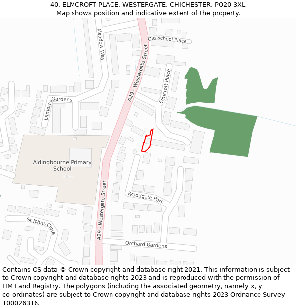 40, ELMCROFT PLACE, WESTERGATE, CHICHESTER, PO20 3XL: Location map and indicative extent of plot