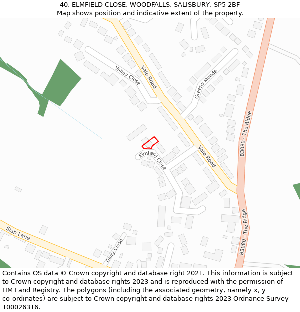 40, ELMFIELD CLOSE, WOODFALLS, SALISBURY, SP5 2BF: Location map and indicative extent of plot