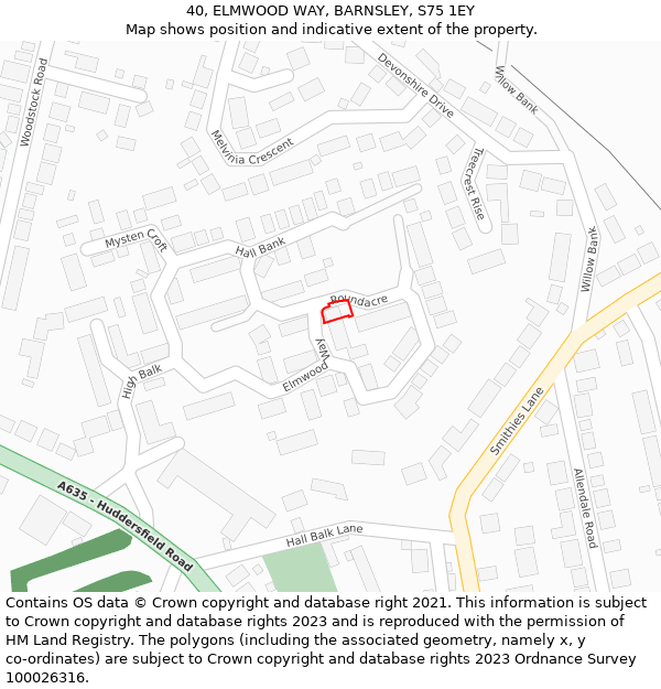 40, ELMWOOD WAY, BARNSLEY, S75 1EY: Location map and indicative extent of plot