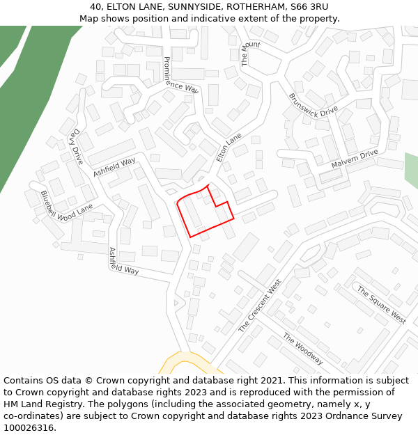 40, ELTON LANE, SUNNYSIDE, ROTHERHAM, S66 3RU: Location map and indicative extent of plot