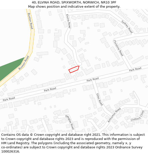 40, ELVINA ROAD, SPIXWORTH, NORWICH, NR10 3PF: Location map and indicative extent of plot