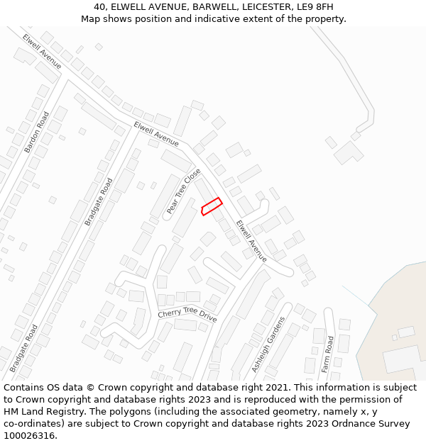 40, ELWELL AVENUE, BARWELL, LEICESTER, LE9 8FH: Location map and indicative extent of plot
