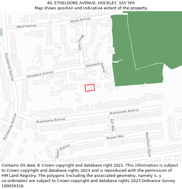 40, ETHELDORE AVENUE, HOCKLEY, SS5 5PA: Location map and indicative extent of plot