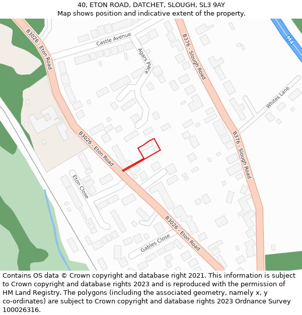 40, ETON ROAD, DATCHET, SLOUGH, SL3 9AY: Location map and indicative extent of plot