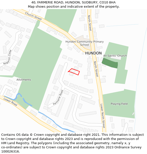 40, FARMERIE ROAD, HUNDON, SUDBURY, CO10 8HA: Location map and indicative extent of plot