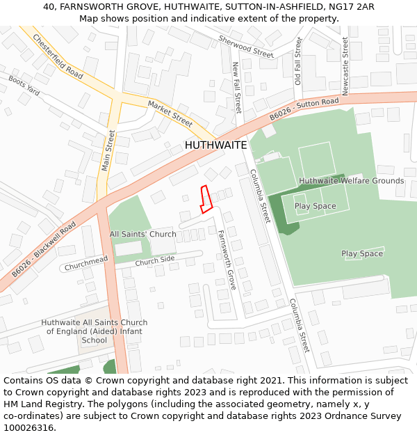 40, FARNSWORTH GROVE, HUTHWAITE, SUTTON-IN-ASHFIELD, NG17 2AR: Location map and indicative extent of plot