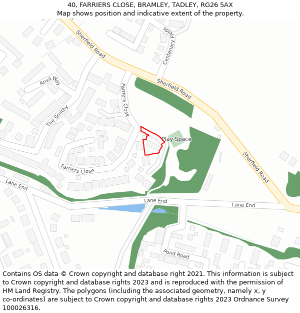 40, FARRIERS CLOSE, BRAMLEY, TADLEY, RG26 5AX: Location map and indicative extent of plot
