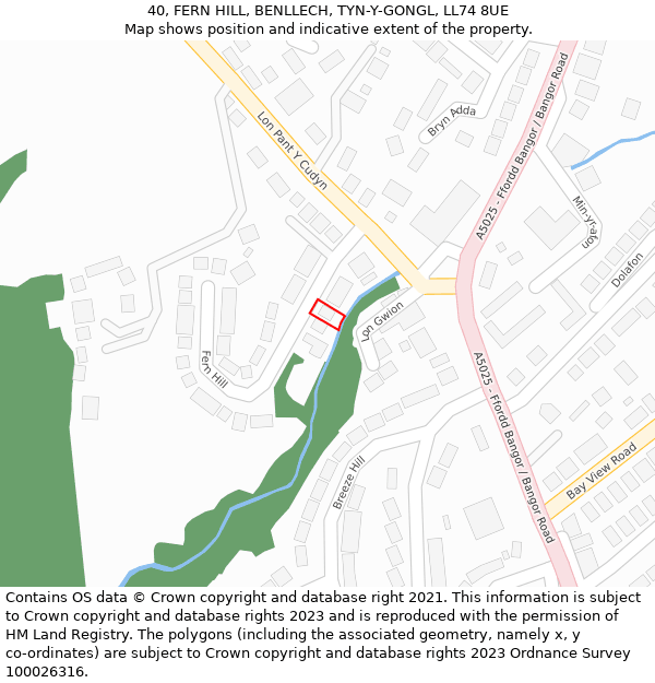 40, FERN HILL, BENLLECH, TYN-Y-GONGL, LL74 8UE: Location map and indicative extent of plot