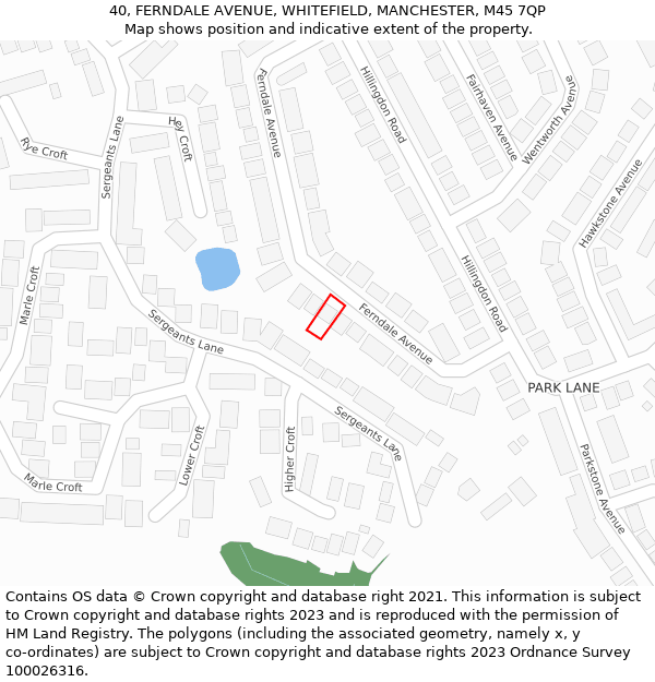40, FERNDALE AVENUE, WHITEFIELD, MANCHESTER, M45 7QP: Location map and indicative extent of plot