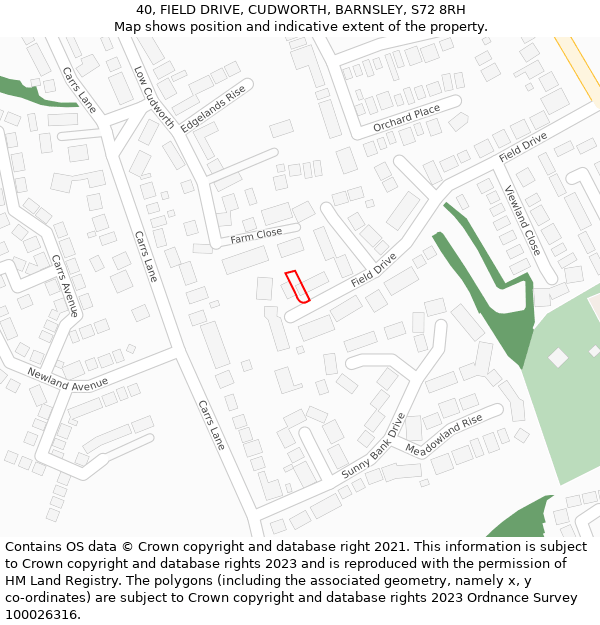 40, FIELD DRIVE, CUDWORTH, BARNSLEY, S72 8RH: Location map and indicative extent of plot