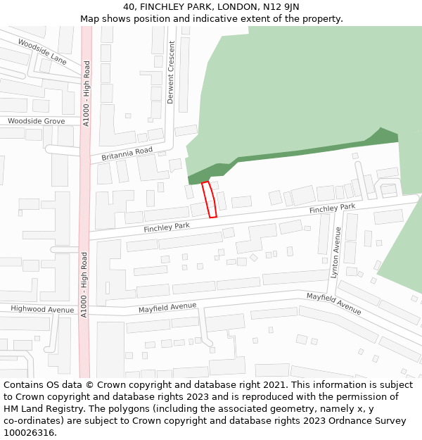 40, FINCHLEY PARK, LONDON, N12 9JN: Location map and indicative extent of plot