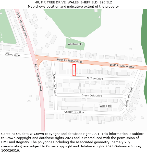 40, FIR TREE DRIVE, WALES, SHEFFIELD, S26 5LZ: Location map and indicative extent of plot