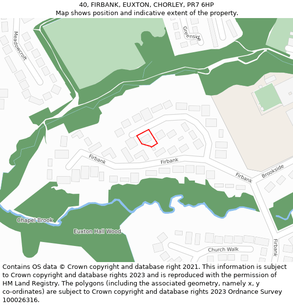 40, FIRBANK, EUXTON, CHORLEY, PR7 6HP: Location map and indicative extent of plot