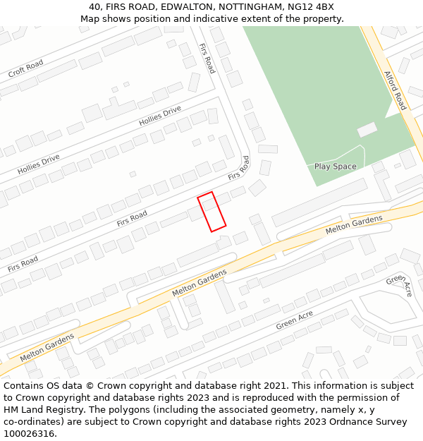 40, FIRS ROAD, EDWALTON, NOTTINGHAM, NG12 4BX: Location map and indicative extent of plot