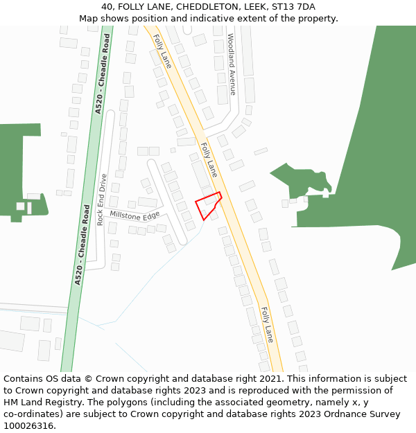 40, FOLLY LANE, CHEDDLETON, LEEK, ST13 7DA: Location map and indicative extent of plot