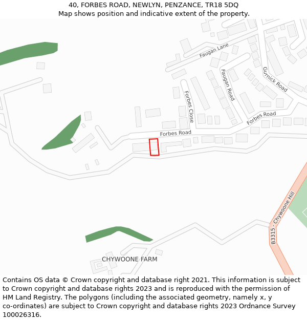 40, FORBES ROAD, NEWLYN, PENZANCE, TR18 5DQ: Location map and indicative extent of plot