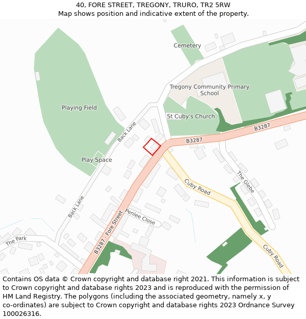 40, FORE STREET, TREGONY, TRURO, TR2 5RW: Location map and indicative extent of plot