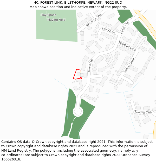 40, FOREST LINK, BILSTHORPE, NEWARK, NG22 8UD: Location map and indicative extent of plot