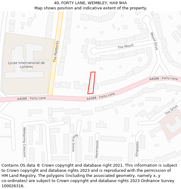 40, FORTY LANE, WEMBLEY, HA9 9HA: Location map and indicative extent of plot