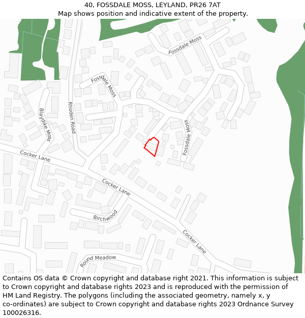 40, FOSSDALE MOSS, LEYLAND, PR26 7AT: Location map and indicative extent of plot