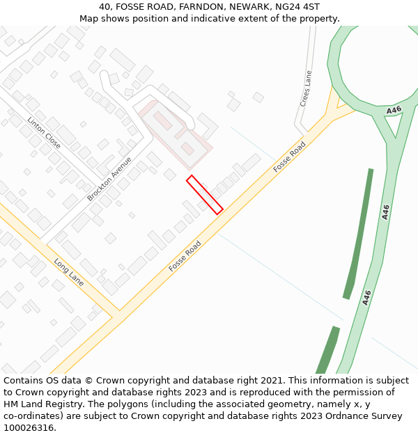40, FOSSE ROAD, FARNDON, NEWARK, NG24 4ST: Location map and indicative extent of plot