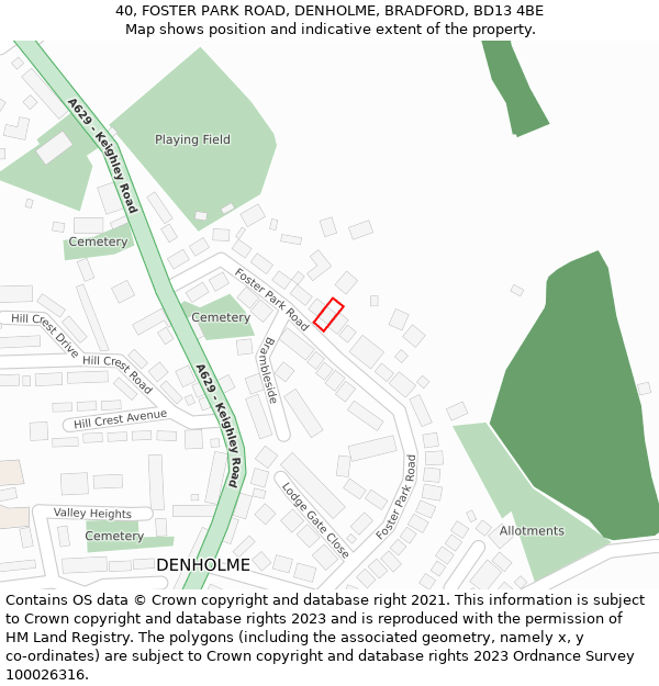 40, FOSTER PARK ROAD, DENHOLME, BRADFORD, BD13 4BE: Location map and indicative extent of plot