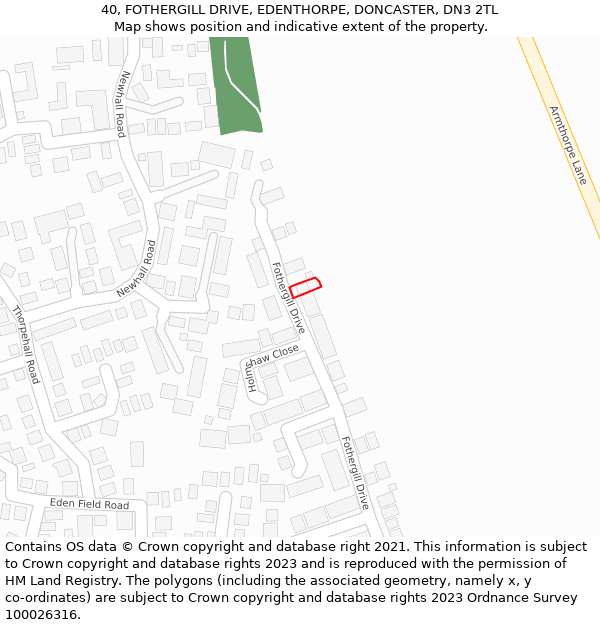 40, FOTHERGILL DRIVE, EDENTHORPE, DONCASTER, DN3 2TL: Location map and indicative extent of plot