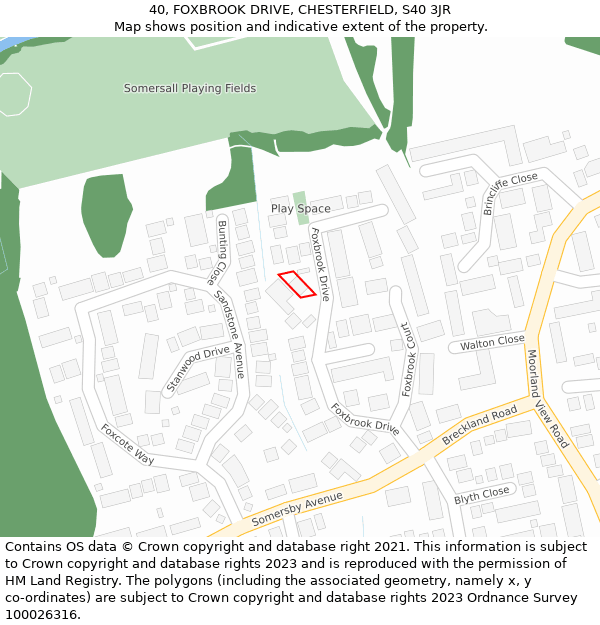 40, FOXBROOK DRIVE, CHESTERFIELD, S40 3JR: Location map and indicative extent of plot