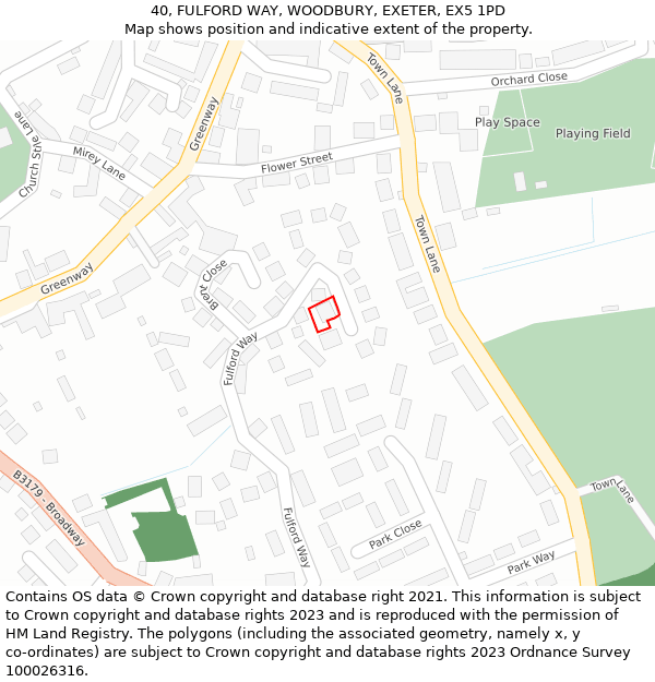 40, FULFORD WAY, WOODBURY, EXETER, EX5 1PD: Location map and indicative extent of plot