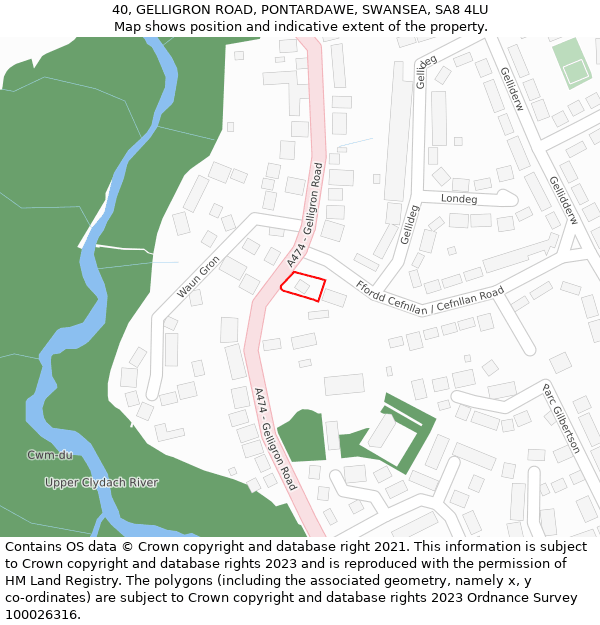 40, GELLIGRON ROAD, PONTARDAWE, SWANSEA, SA8 4LU: Location map and indicative extent of plot