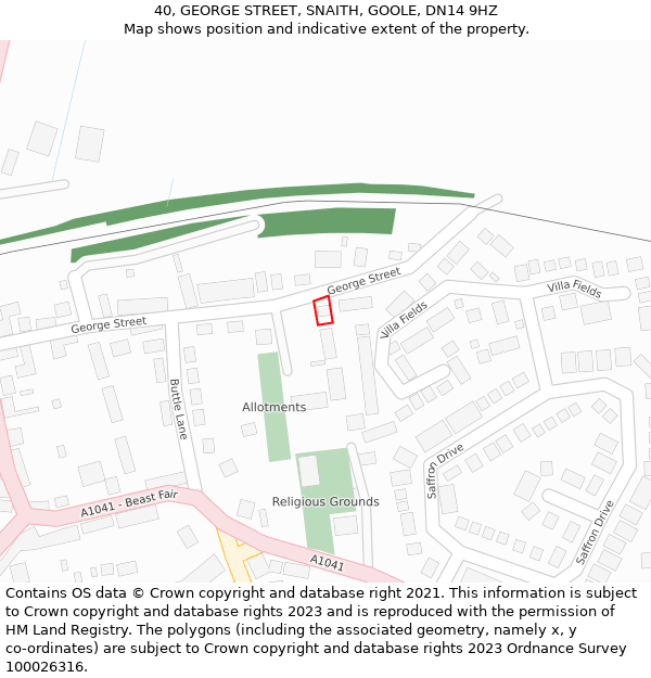 40, GEORGE STREET, SNAITH, GOOLE, DN14 9HZ: Location map and indicative extent of plot