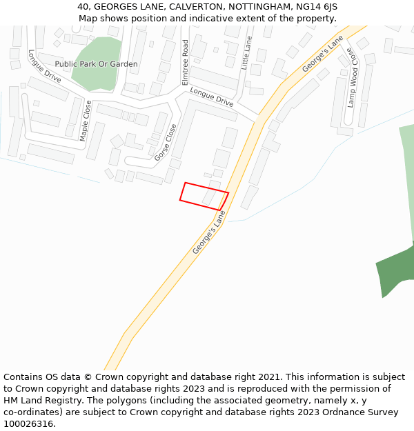 40, GEORGES LANE, CALVERTON, NOTTINGHAM, NG14 6JS: Location map and indicative extent of plot