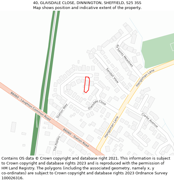 40, GLAISDALE CLOSE, DINNINGTON, SHEFFIELD, S25 3SS: Location map and indicative extent of plot
