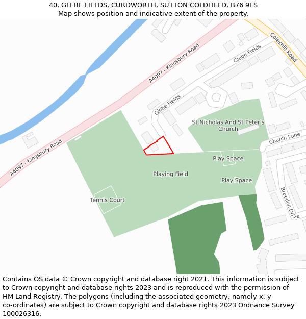 40, GLEBE FIELDS, CURDWORTH, SUTTON COLDFIELD, B76 9ES: Location map and indicative extent of plot
