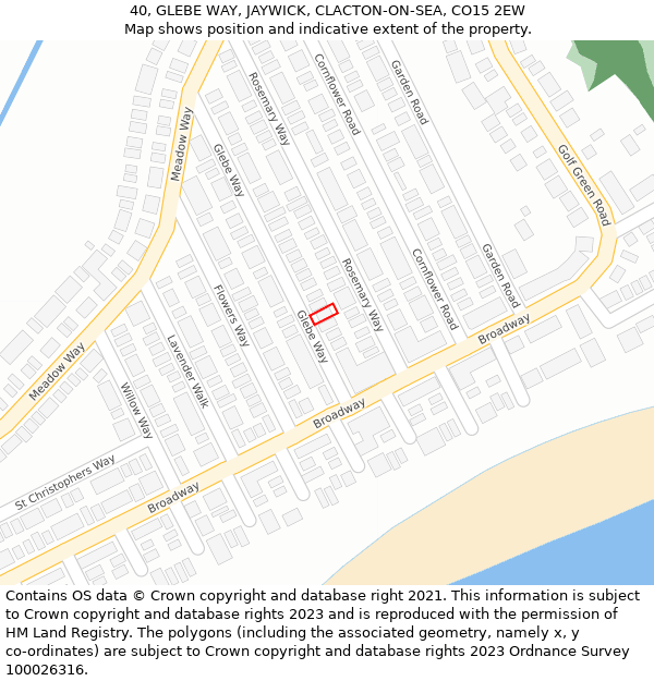 40, GLEBE WAY, JAYWICK, CLACTON-ON-SEA, CO15 2EW: Location map and indicative extent of plot