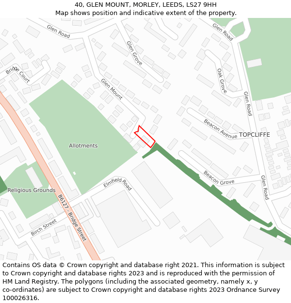 40, GLEN MOUNT, MORLEY, LEEDS, LS27 9HH: Location map and indicative extent of plot