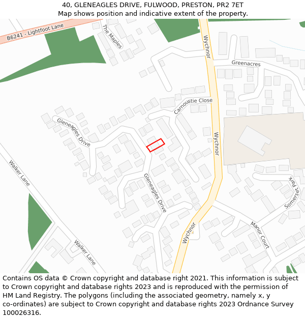 40, GLENEAGLES DRIVE, FULWOOD, PRESTON, PR2 7ET: Location map and indicative extent of plot