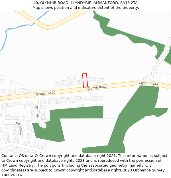 40, GLYNHIR ROAD, LLANDYBIE, AMMANFORD, SA18 2TA: Location map and indicative extent of plot