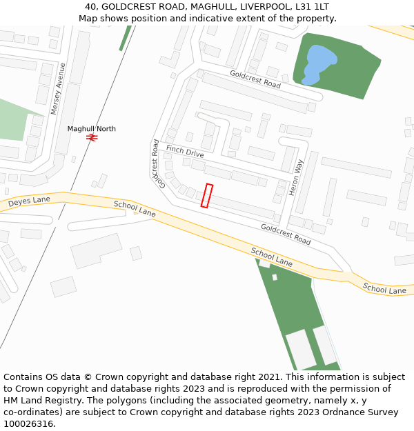 40, GOLDCREST ROAD, MAGHULL, LIVERPOOL, L31 1LT: Location map and indicative extent of plot