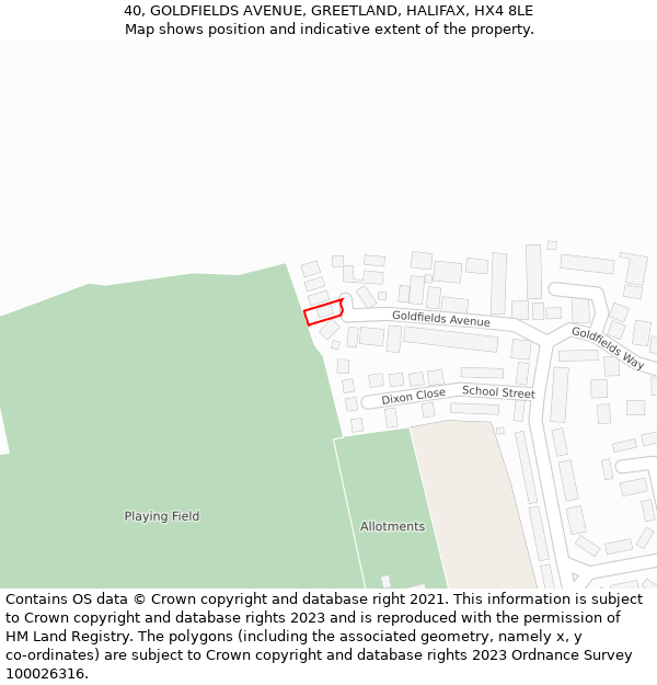 40, GOLDFIELDS AVENUE, GREETLAND, HALIFAX, HX4 8LE: Location map and indicative extent of plot